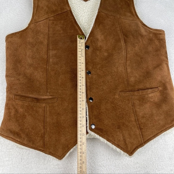 Vtg Pardners Western Suede Leather Vest Sz 44 Sherpa Lined Ranch Chore Minty EUC - Picture 6 of 10